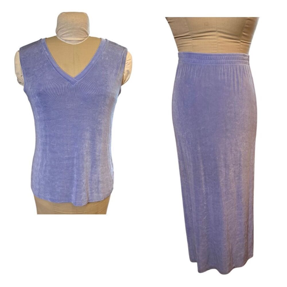 Weekenders Skirt/Top Set V-Neck Top Pull On Skirt Knit Stretch Sz. S/M Packable